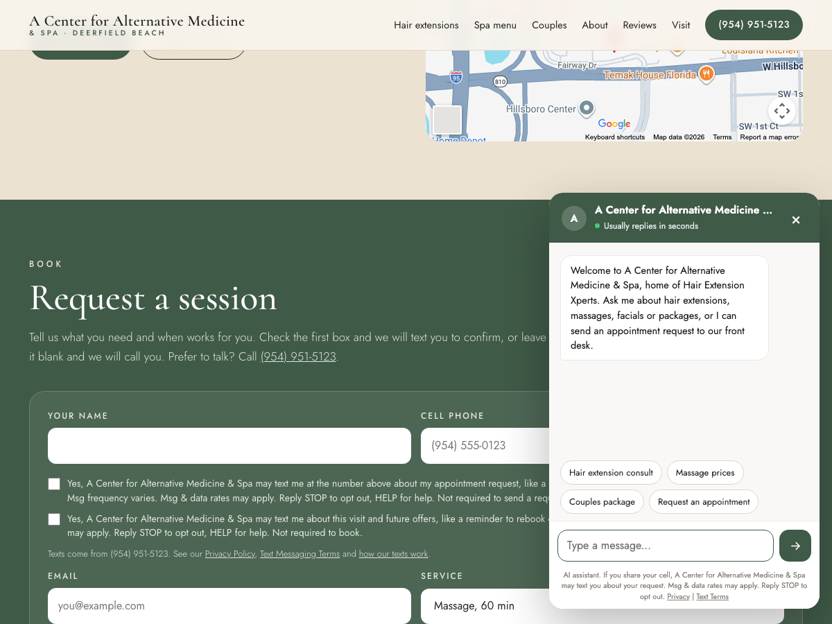 The website chat with the text message note under the message box